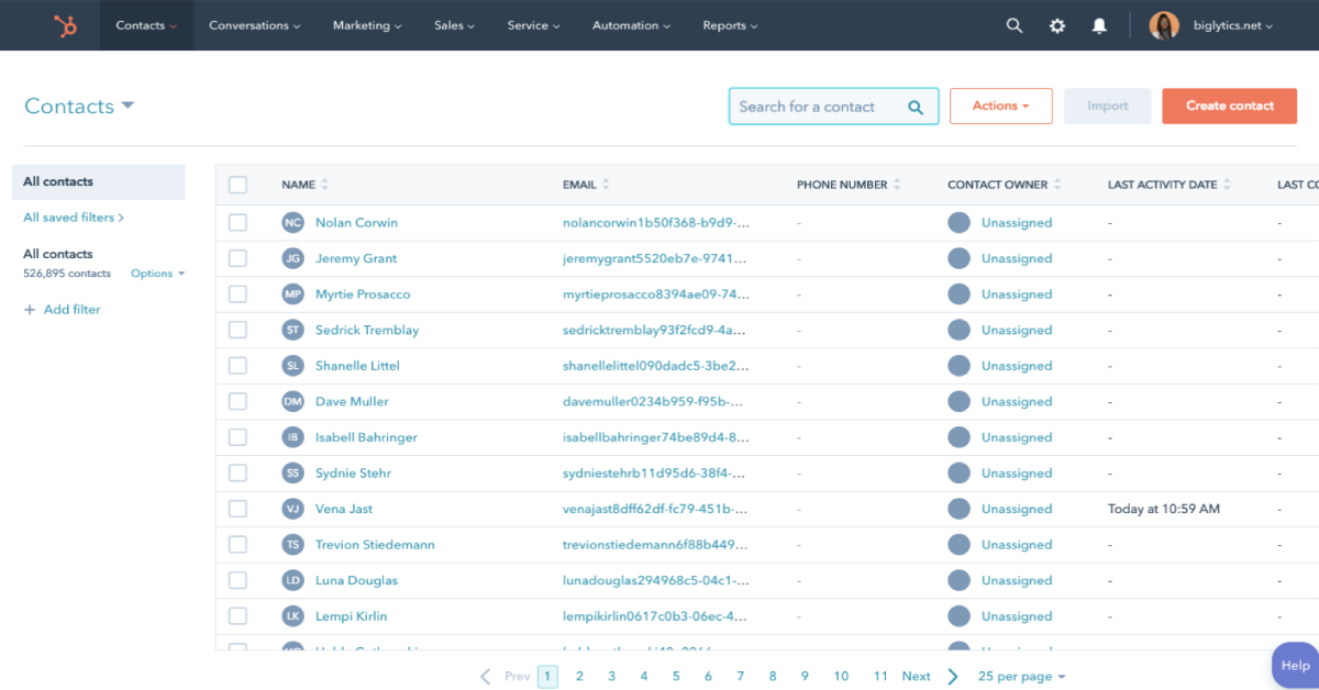 Anteprima del CRM di HubSpot